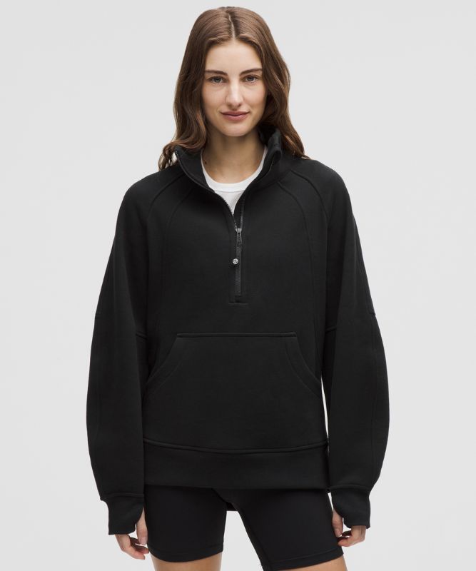 Sweat demi-zippé Scuba Oversized à col cheminée *Long - Noir